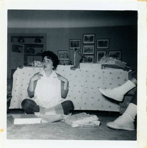 Suzanne Stratman with gift, 1961