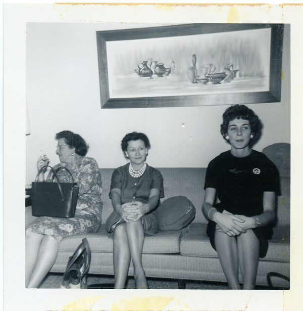 Three guests at bridal shower, 1961